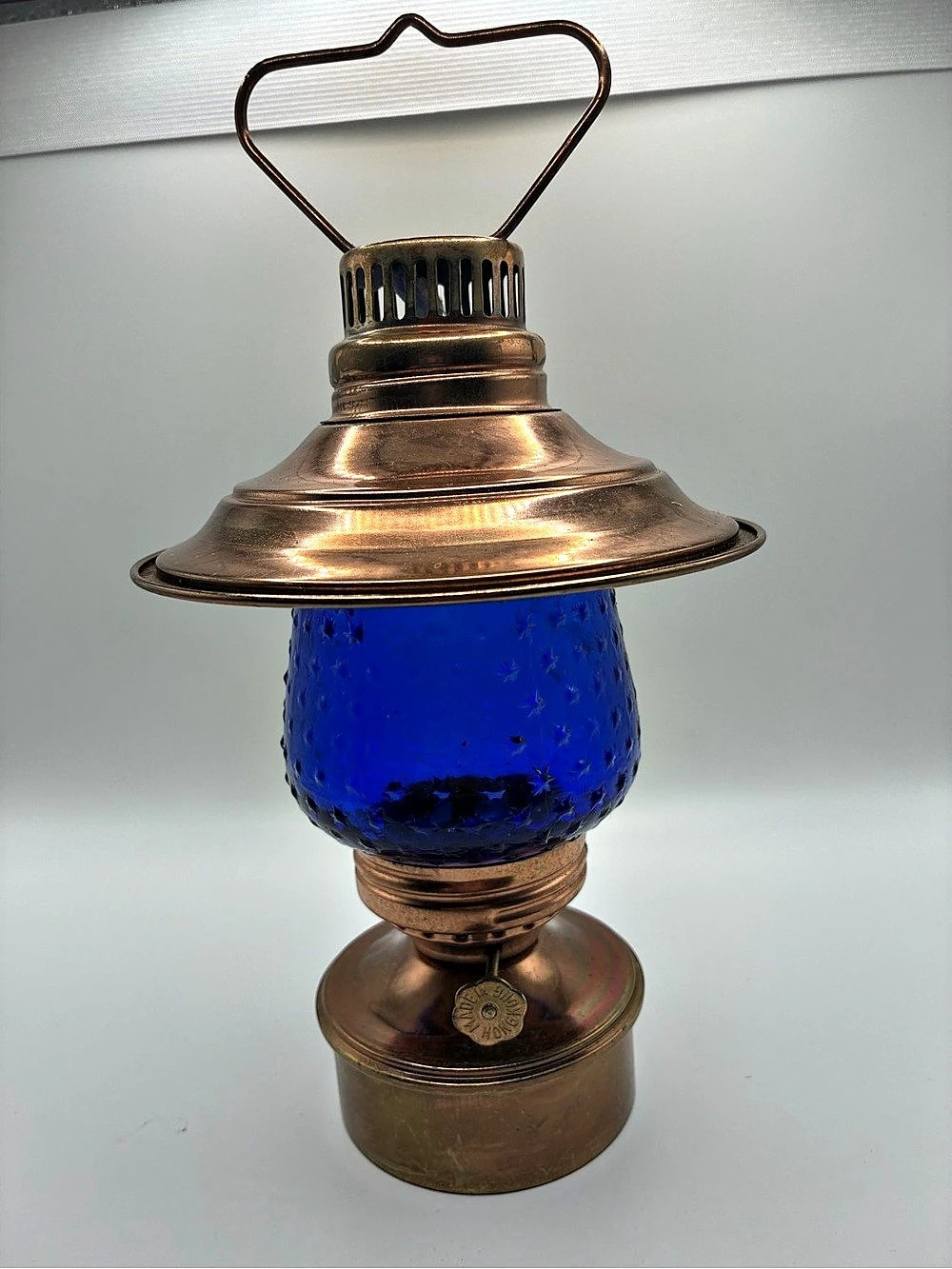 Vintage Blue & Copper Glass Oil Lamp Decor
